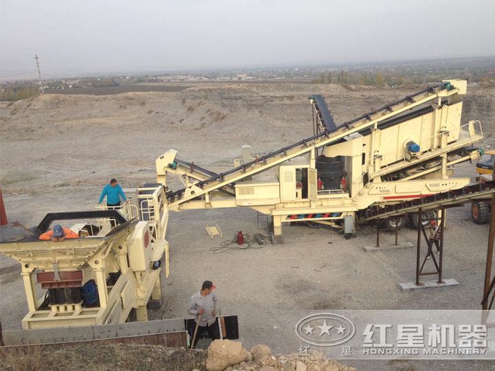 時產(chǎn)200方全自動碎石機(jī)生產(chǎn)現(xiàn)場，出料均勻，粒形好看