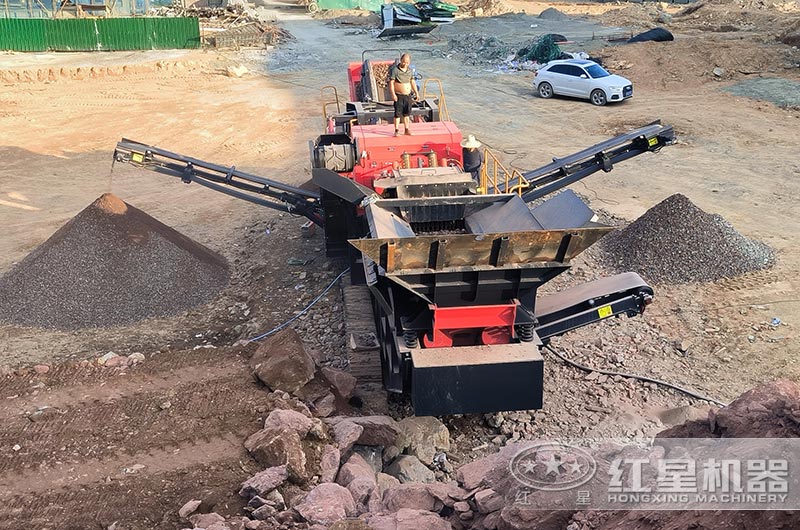 移動(dòng)式打沙機(jī)建筑垃圾破碎現(xiàn)場(chǎng)